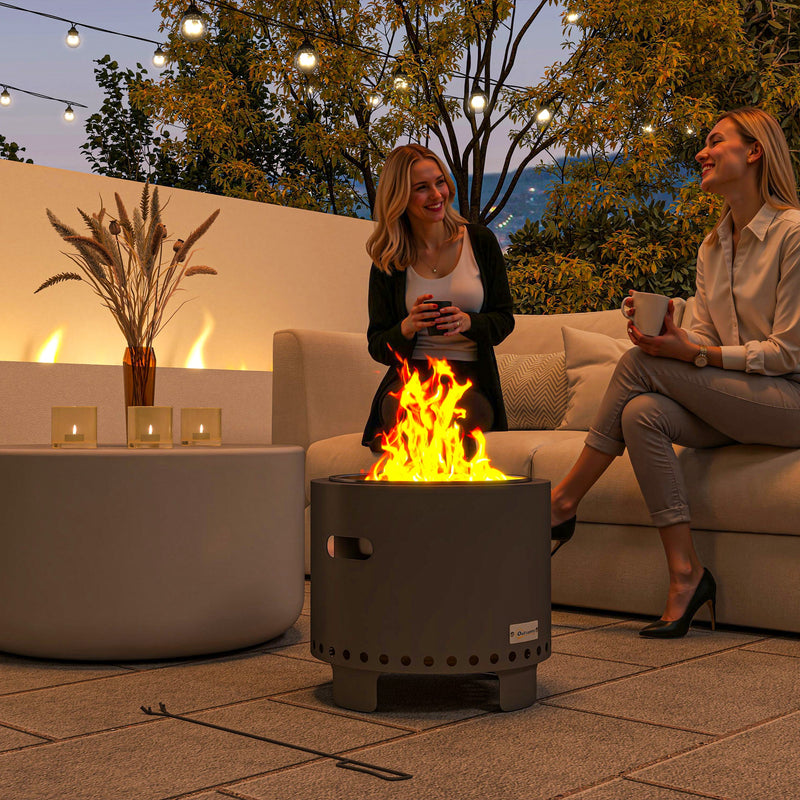 Smokeless Steel Fire Pit with Poker Grey Outdoor Heating by Outsunny