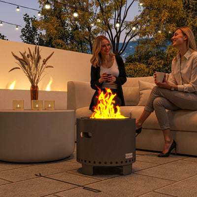 Smokeless Steel Fire Pit with Poker Grey Outdoor Heating by Outsunny