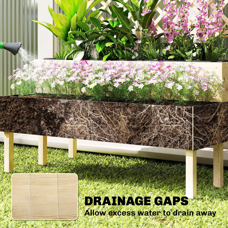 2 Tier Wooden Raised Garden Bed with Trellis for Easy Planting and Climbing Support, Natural Wood Finish Outsunny
