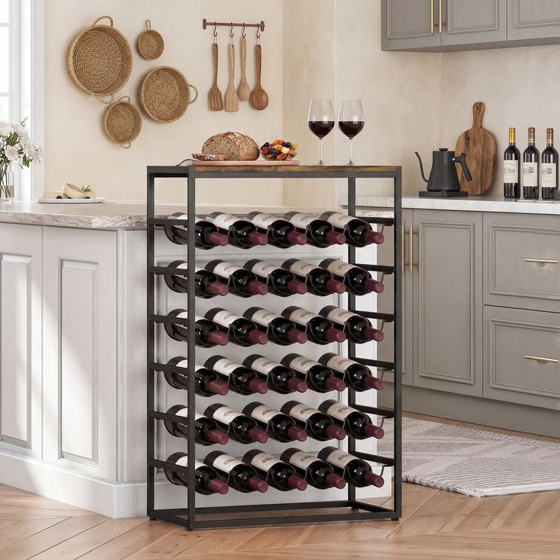 Wine Rack for 30 Bottles with Compact Storage and Secure Wave Slots Rustic Brown Black Homcom