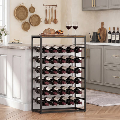 Wine Rack for 30 Bottles with Compact Storage and Secure Wave Slots Rustic Brown Black Homcom