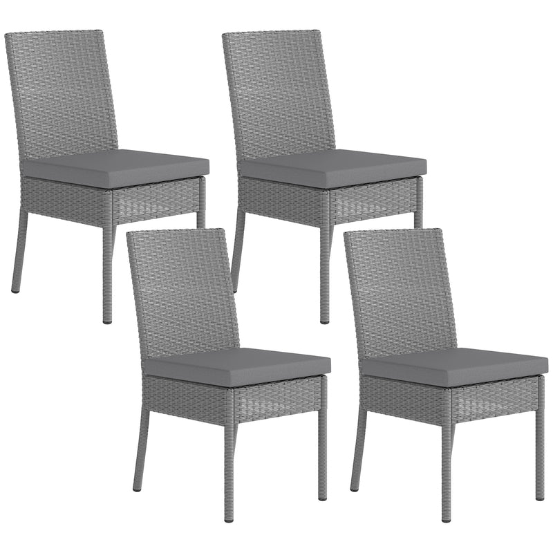 Set of Four Dark Grey Armless Rattan Garden Chairs With Cushions Weather Resistant by Outsunny