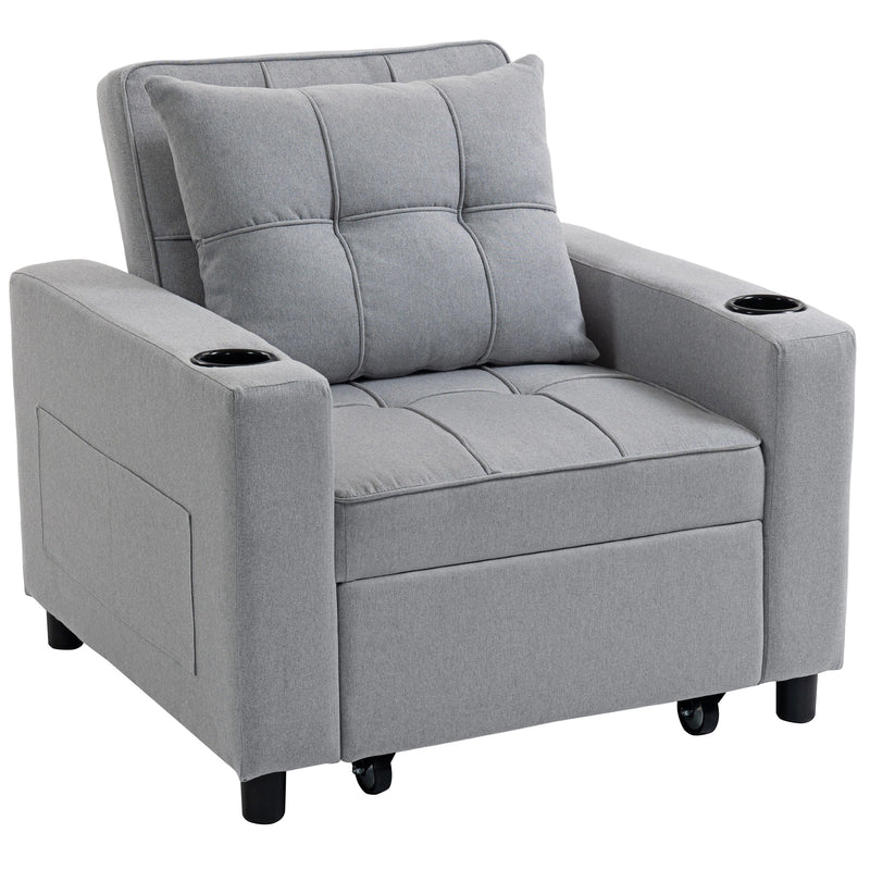 3 in 1 Convertible Single Sofa Chair Bed Ideal for Guest Rooms and Small Spaces Light Grey