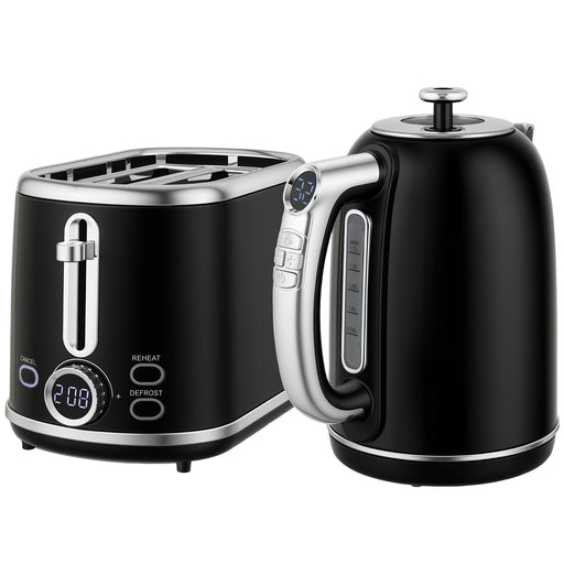 Retro Kettle and Toaster Set with Adjustable Temperature for Stylish Kitchens Black