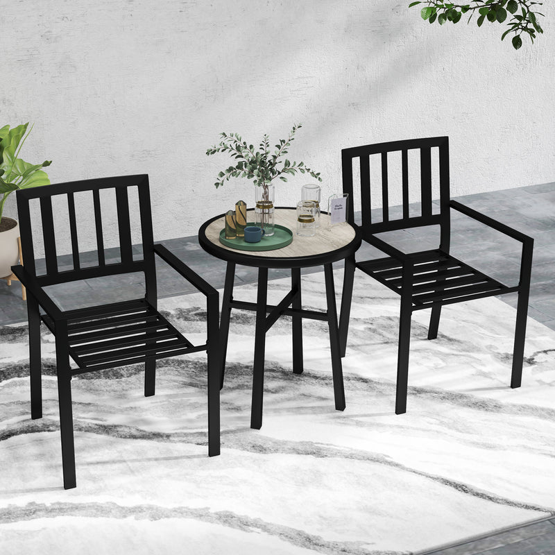 Grey 3 Piece Patio Bistro Set with Stackable Chairs and Steel Frame by Outsunny