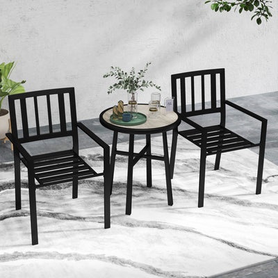 Grey 3 Piece Patio Bistro Set with Stackable Chairs and Steel Frame by Outsunny
