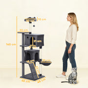 Large 160cm Cat Tree Tower with Hammock Condos Scratching Posts and Ladder Dark Grey AOSOM
