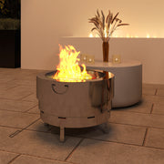 Silver Stainless Steel Wood Burning Fire Pit with Poker for Garden Heating by Outsunny