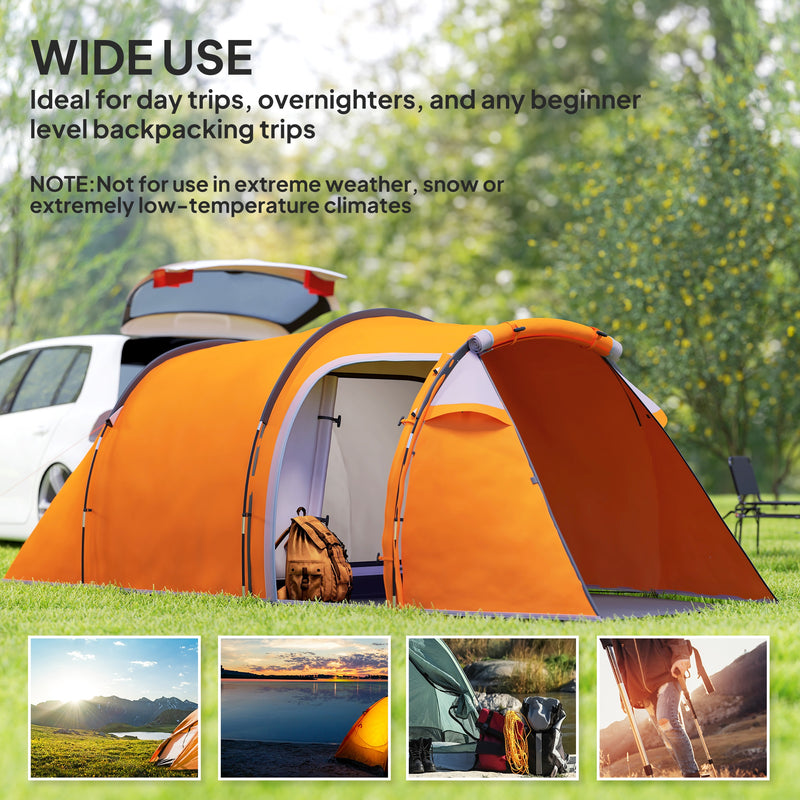 3 Person Camping Tent with Separate Porch for Extra Storage and Easy Access Orange