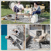 Black Reversible Outdoor Rug 182x274cm Lightweight Plastic Mat for Camping and Garden