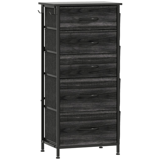 Chest of Five Fabric Drawers With Wooden Top for Bedroom or Hallway Storage Black