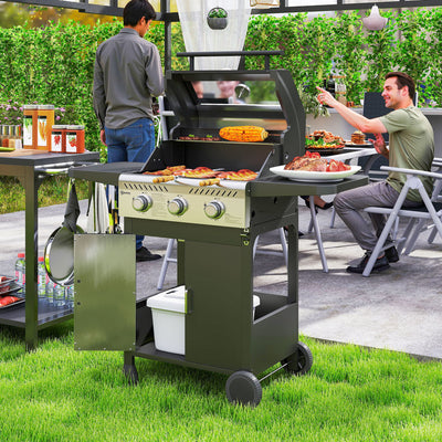 Black 7.5kW Three Burner Gas BBQ Grill With See Through Lid by Outsunny