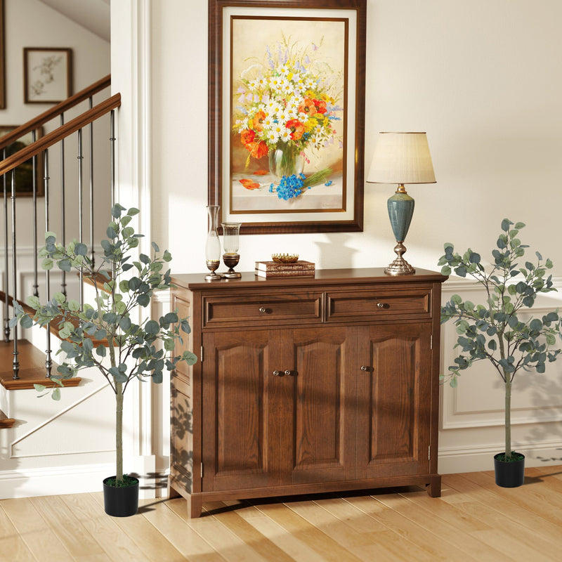 Set of 2 Artificial Eucalyptus Trees 4ft Tall with Potted Silver Leaves