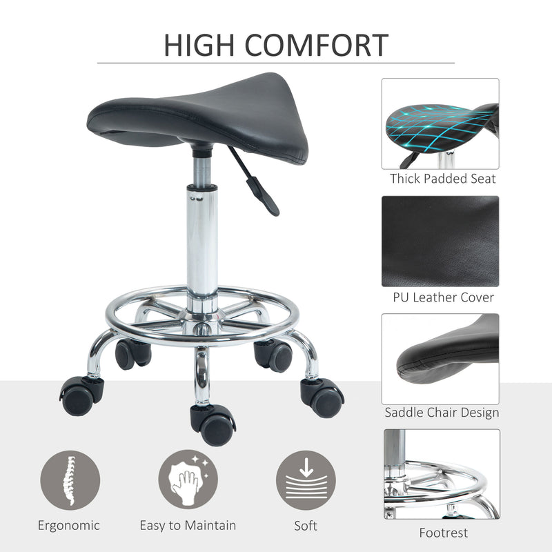 Ergonomic Rolling Saddle Stool With Wheels for Salon Spa or Tattoo Studio, Black
