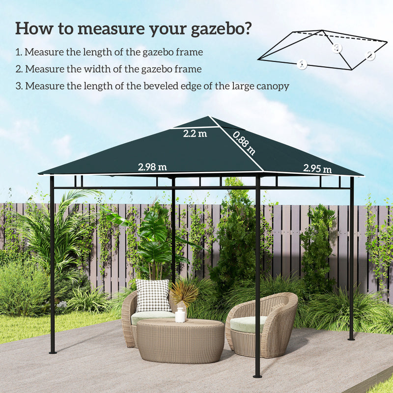 3 x 3 m Garden Gazebo Canopy Top Cover with Drain Holes for Outdoor Use Grey AOSOM