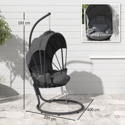 Grey Hanging Egg Chair Swing with Stand Cushion and Retractable Canopy for Indoor or Outdoor by Outsunny