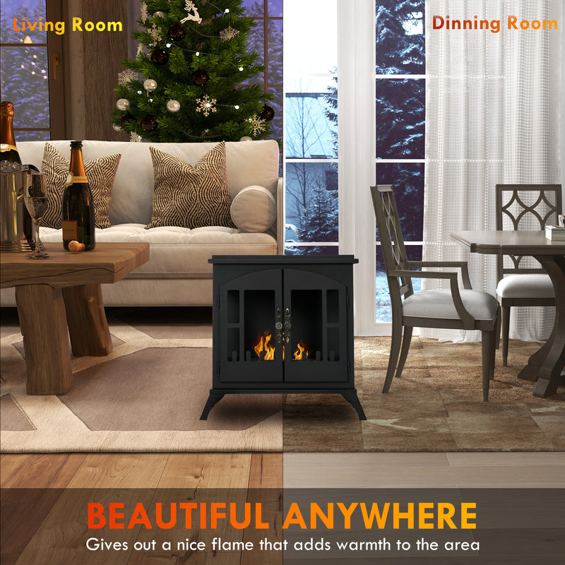 Freestanding Ethanol Fireplace for Clean Instant Room Heating Black