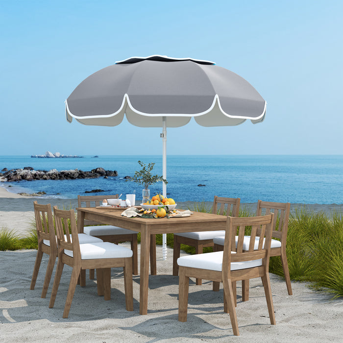 Grey Beach Umbrella with Sand Anchor Adjustable Tilt UPF50+ UV Protection and Carry Bag by Outsunny