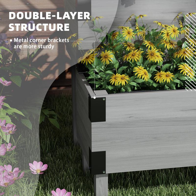 2 Tier Wooden Raised Garden Planter With Trellis For Vegetables Herbs And Flowers Grey Outsunny