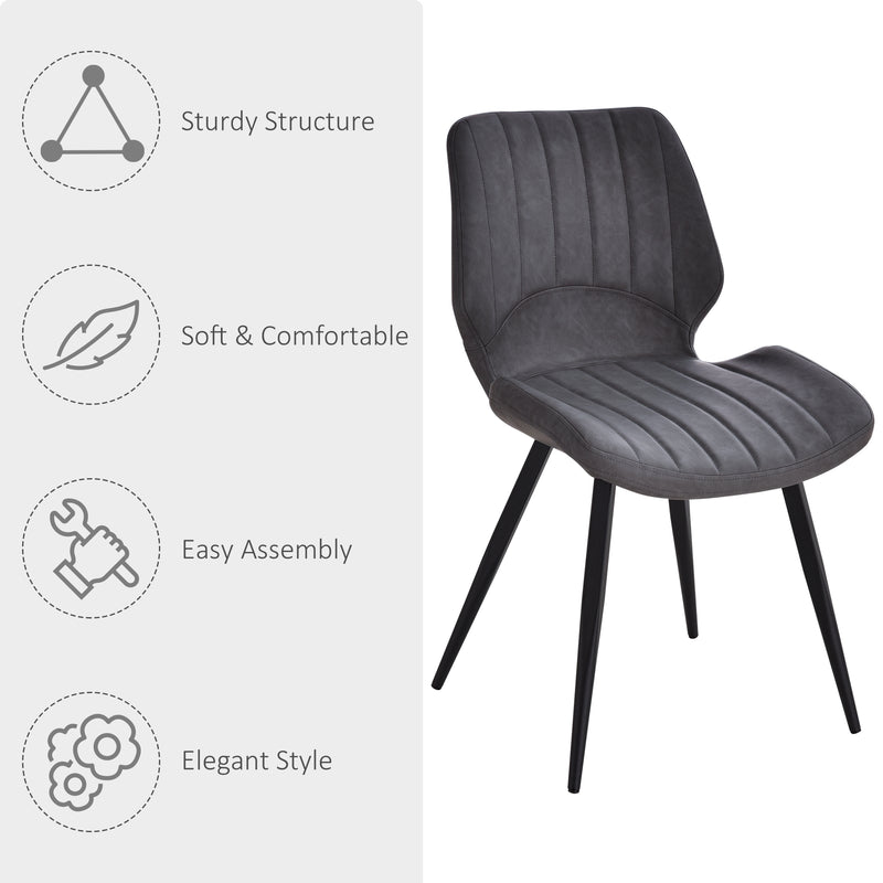 Set of 2 PU Leather Dining Chairs with Padded Seats and Steel Frame for Kitchen Grey