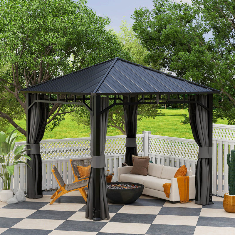3m x 3m Hardtop Gazebo with Steel Roof and Curtains Waterproof Pavilion by Outsunny