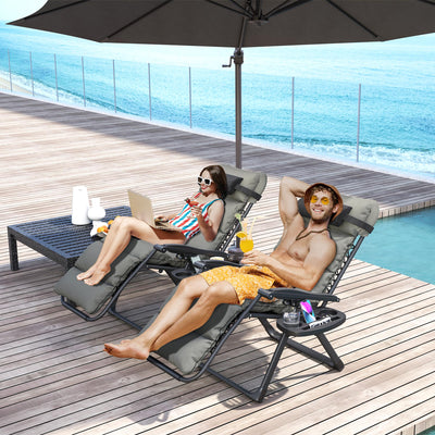 Set of Two Grey Reclining Sun Loungers with Cushions for Garden and Patio by Outsunny