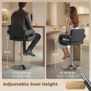 Adjustable Bar Stools with Padded Armrests for Comfortable Kitchen Seating Set of 2 Black AOSOM