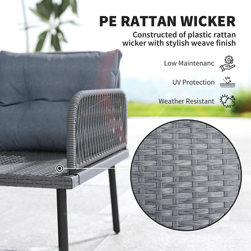 6 Seater Rattan Patio Furniture Set with Cushions and Table Charcoal Grey by Outsunny