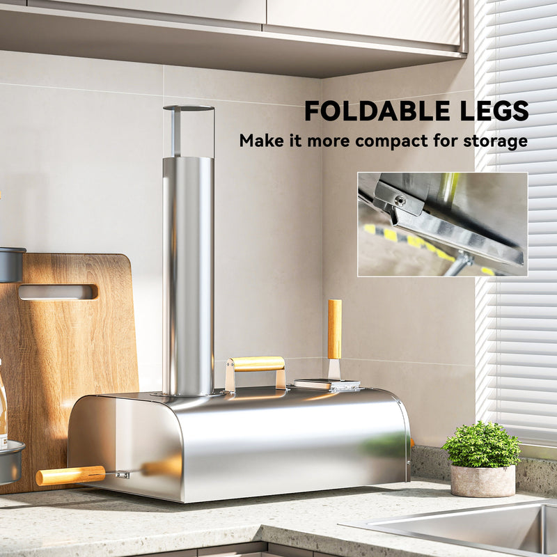 Portable Wood Fired Pizza Oven 12 Inch with Stone and Peel Stainless Steel by Outsunny