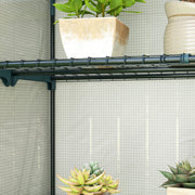 4 Tier Lean to Mini Greenhouse with Reinforced PE Cover and Roll-Up Door Grey by Outsunny