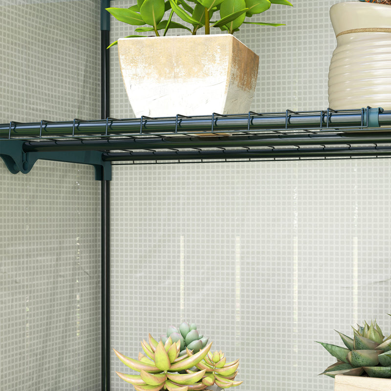 4 Tier Lean to Mini Greenhouse with Reinforced PE Cover and Roll-Up Door Grey by Outsunny