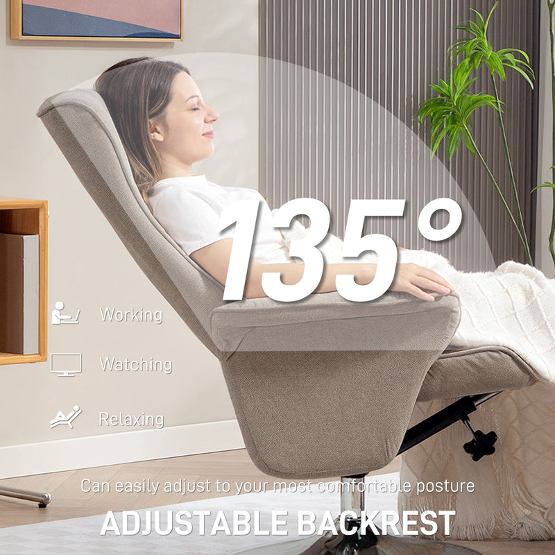 Beige Velvet Swivel Recliner Chair with Footstool for Lounge or Office with Steel Base