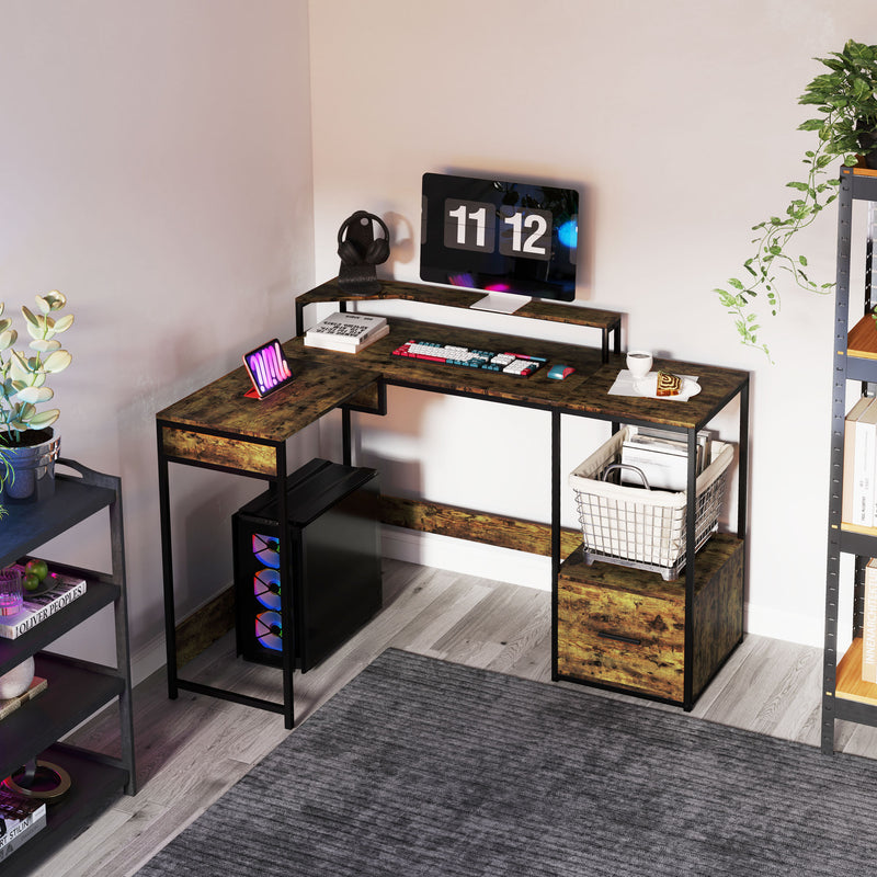 L Shaped Industrial Style Multi Work Desk For Home Office by HOMCOM