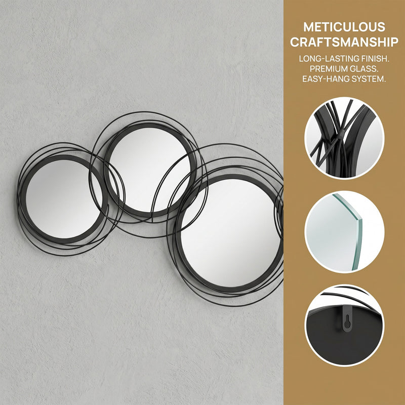 Metal Wall Mirror for Hallway or Living Room with Modern Asymmetrical Frame Black