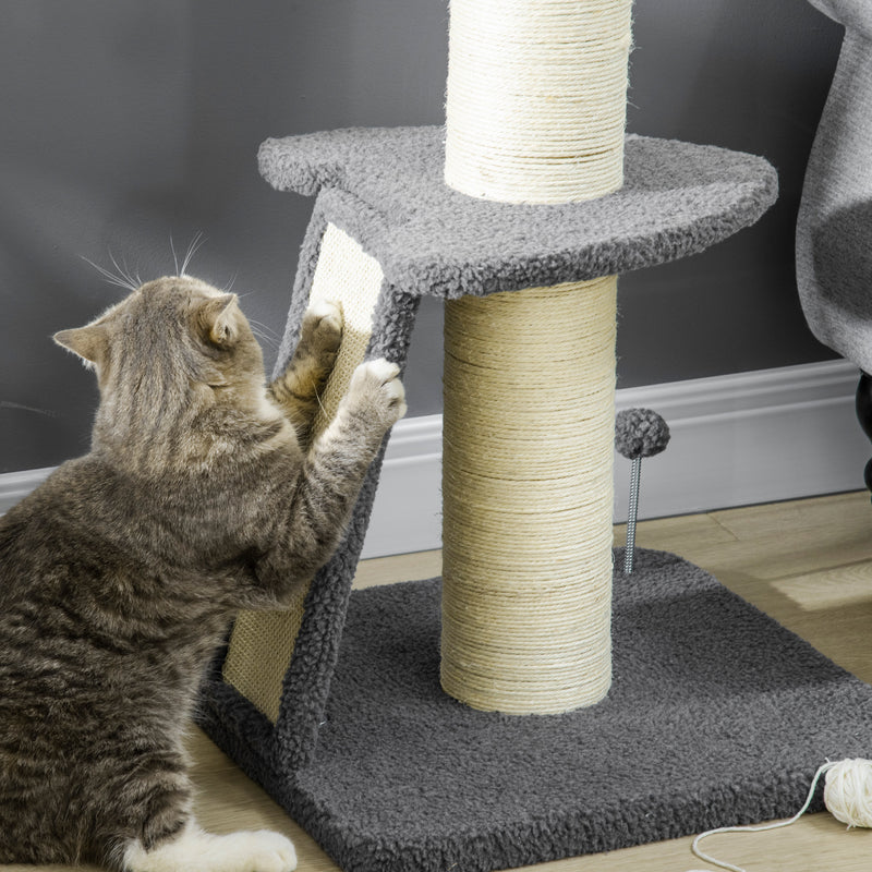 Cat Tree Tower with Scratching Posts Bed and Hanging Toy for Indoor Cats, Dark Grey