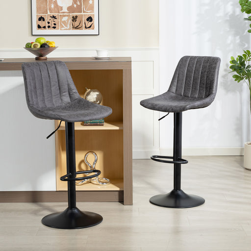 Set of 2 Leathaire Bar Stools with Backrest for Kitchen or Home Bar Charcoal Grey