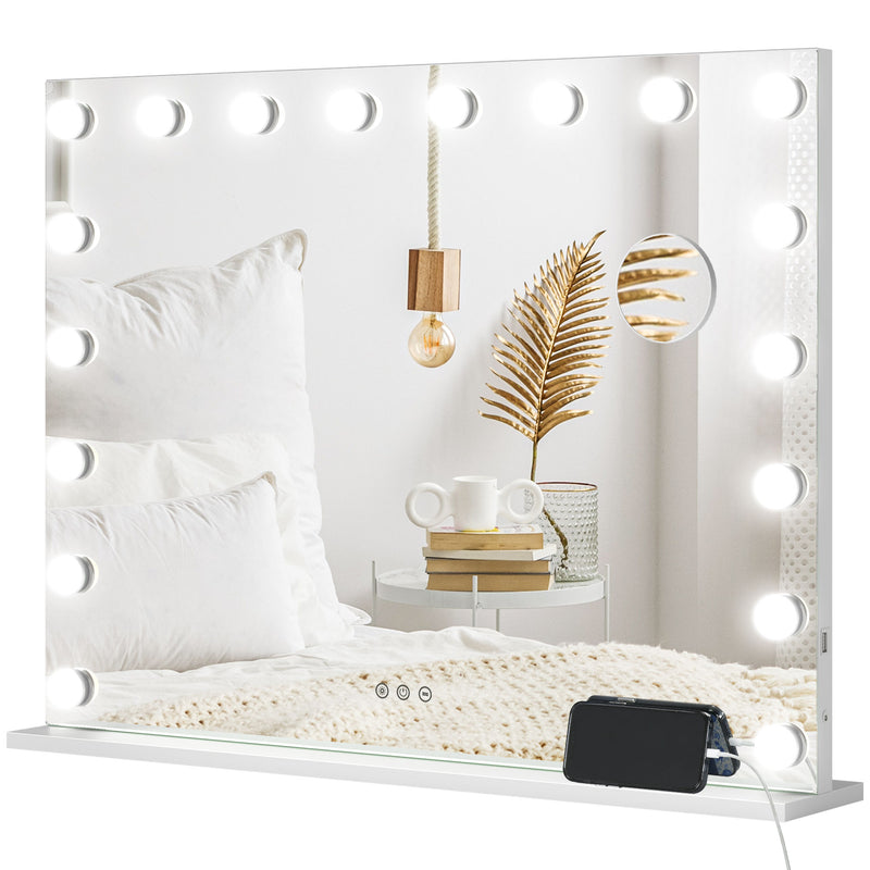 Large Hollywood LED Vanity Mirror With 3 Light Modes USB Port and 10X Magnifier White
