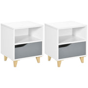 Set of 2 Bedside Tables with Storage Shelves and Drawers for Bedroom White and Grey AOSOM