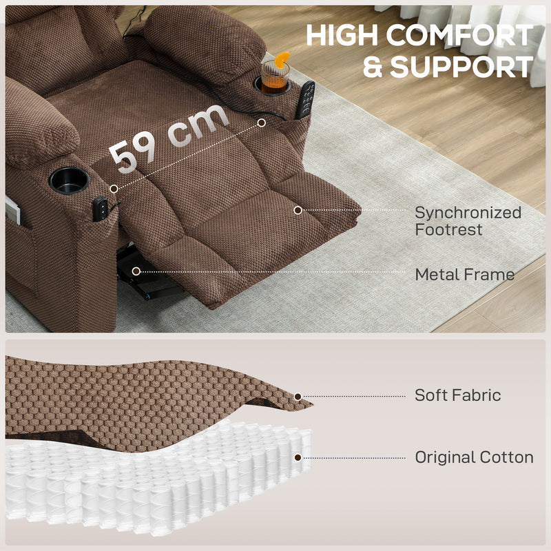 Electric Recliner Armchair With Heat Vibration USB and Cup Holders For Home Use Brown AOSOM
