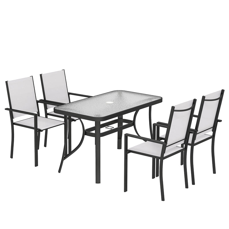 Garden Dining Set for 4 with Stackable Chairs and Easy Clean Glass Table Light Grey