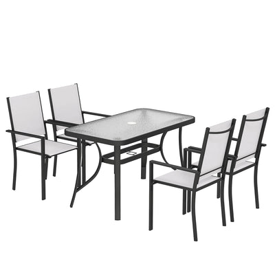 Garden Dining Set for 4 with Stackable Chairs and Easy Clean Glass Table Light Grey Outsunny