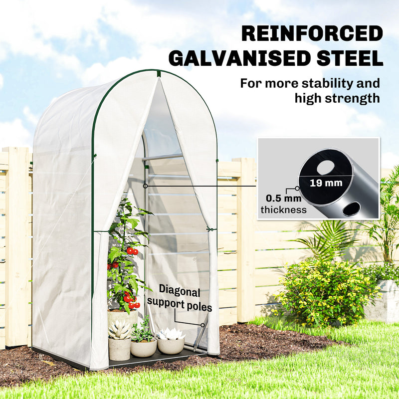 Portable Mini Greenhouse With Roll Up Door Ideal For Small Gardens And Patios White AOSOM