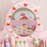 Pink Kids Dressing Table Set With Stool Mirror and Storage Strawberry Theme by AIYAPLAY