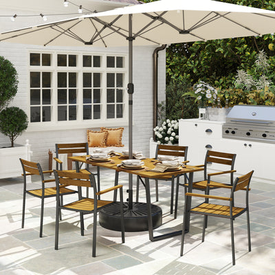 Brown 7 Piece Wooden Outdoor Dining Set with Table and Stackable Chairs