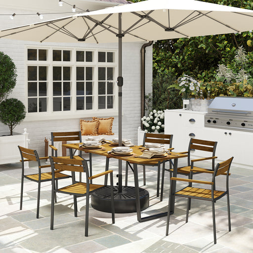 Brown 7 Piece Wooden Outdoor Dining Set with Table and Stackable Chairs