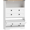 Slim Shoe Storage Cabinet for Hallway Organisation with Adjustable Shelves White Brown