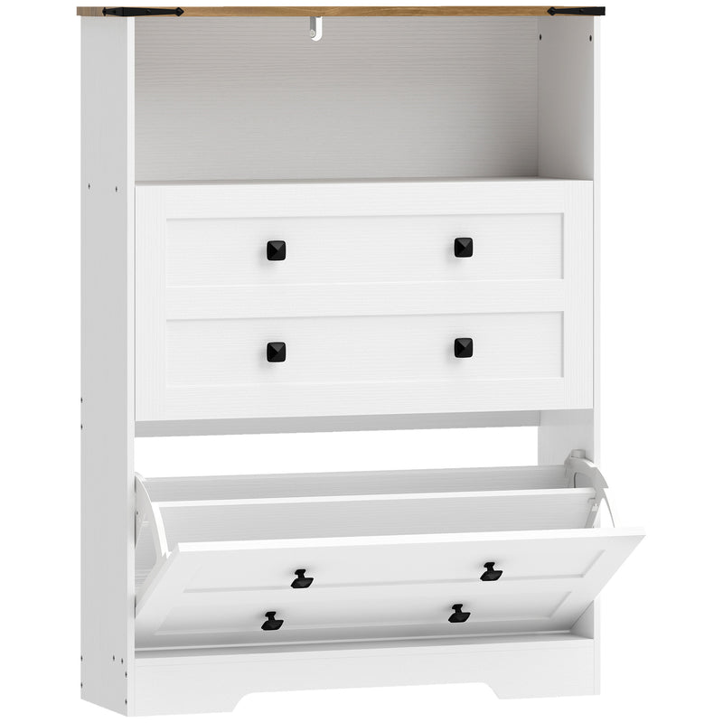 Slim Shoe Storage Cabinet for Hallway Organisation with Adjustable Shelves White Brown