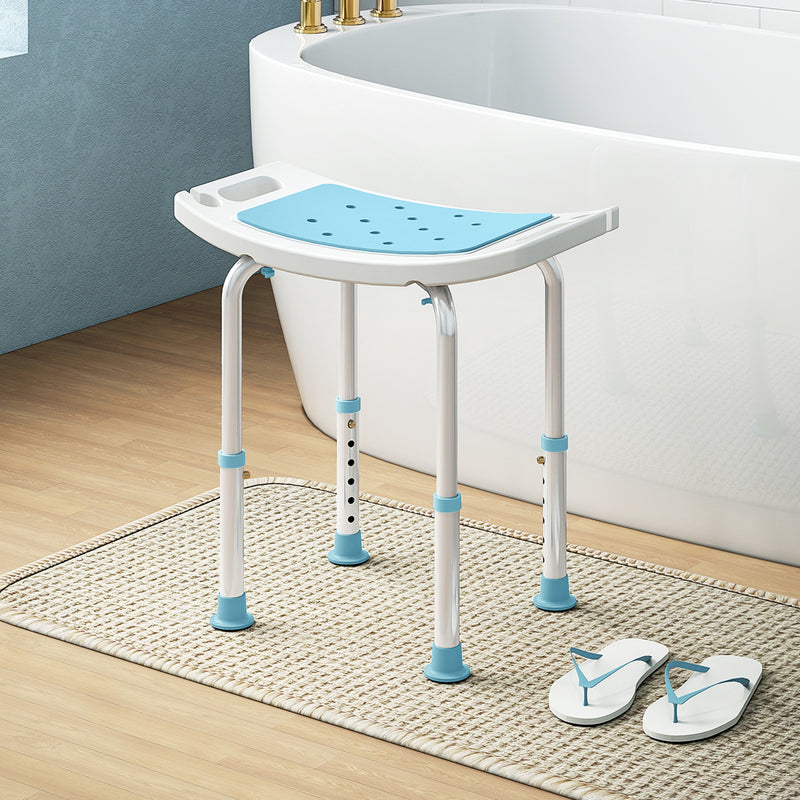 Height Adjustable Aluminium Shower Stool With Padded Seat and Drainage Holes, Turquoise