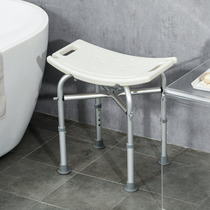 Height Adjustable Aluminium Shower Stool With Padded Seat And Holder For Seniors, White