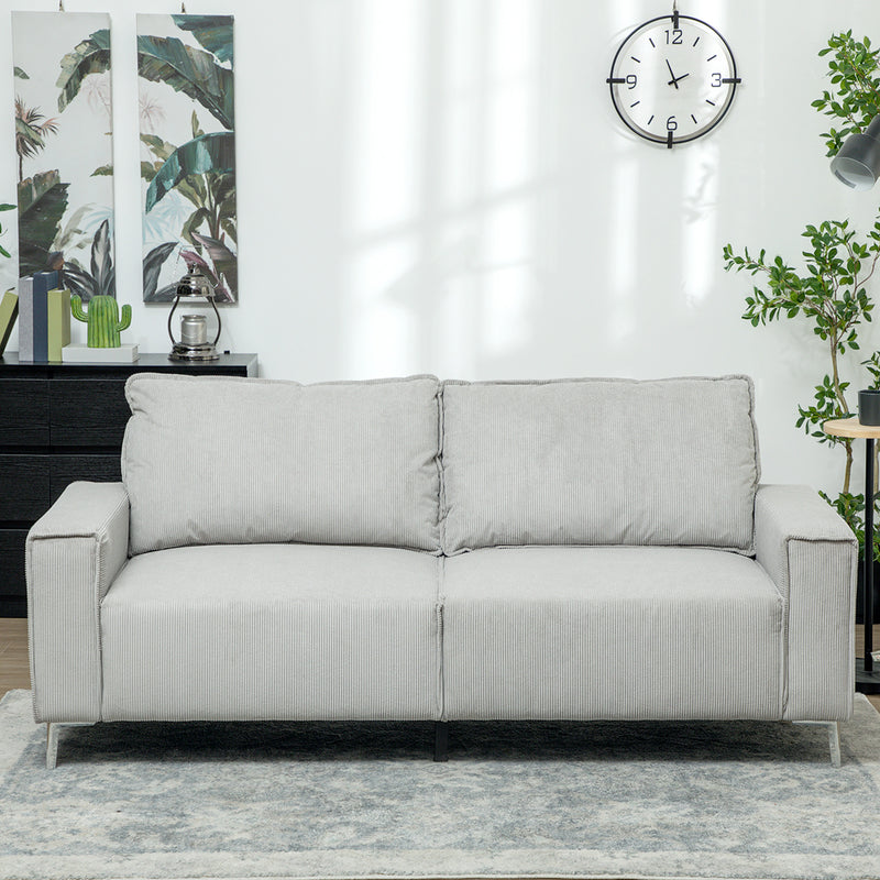 Light Grey Three Seater Corduroy Sofa Comfortable Modern Design by HOMCOM
